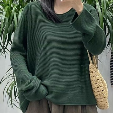 百搭純色條紋圓領上衣923025