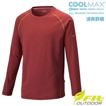 【FIT】男 COOLMAX 圓領長袖上衣.T恤.圓領套頭衫.休閒運動上衣_ZS1101-28 焦糖色