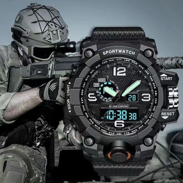 隔日達🔥男士手錶 霸氣雙顯夜光 多功能軍迷戶外運動電子手錶 青少年電子錶大錶盤 時尚百搭男錶手錶 潮流百搭手錶