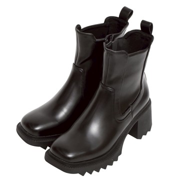 ANNSTAR 意含ZOE聯名-歐美感時髦氣場方頭粗跟中筒靴7cm-黑