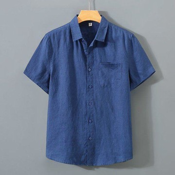 舒適純亞麻襯衫男士短袖夏季麻料衣服國潮流行復古休閒薄款襯衣