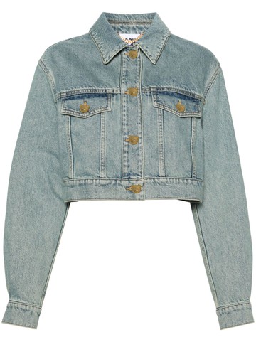 Moschino - Teddy Bear-buttons cropped denim jacket - women - Cotton/Polyester/Cotton - 44 - Blue