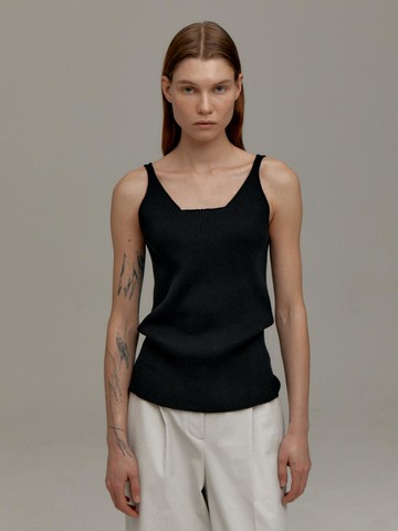 COTTON SLIM STRAP SEAMLESS RIB KNIT TOP