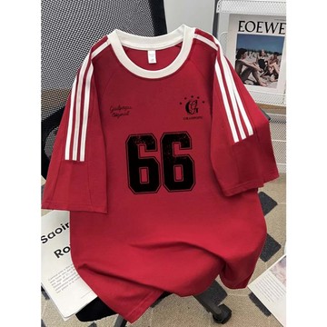 【ABCD】100%純棉 oversize t恤 美式復古 三條槓T恤 寬鬆上衣 女生短袖 顯瘦上衣 夏天衣服 休閒上衣