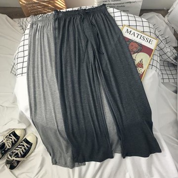 莫代爾闊腿褲女 秋季薄款花邊腰頭寬松大碼灰色休閑褲長褲直筒褲