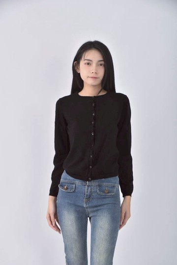 (S) 排扣黑色長袖上衣