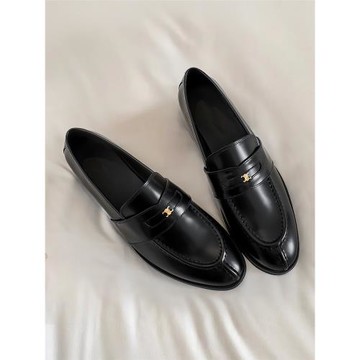 法式真皮小金幣內增高樂福鞋女2025春秋新款英倫風小皮鞋黑色單鞋