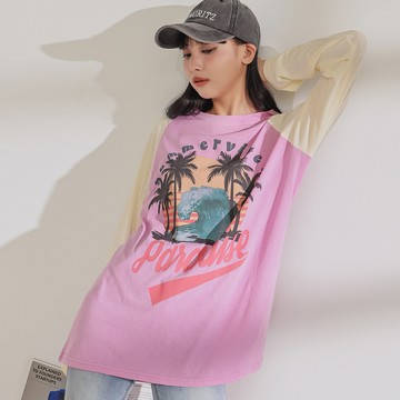 椰子樹配色長版上衣-紫【KT223238】-2色