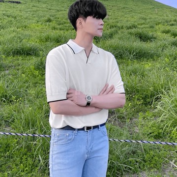 【Metanoia】韓國設計拼色開領針織短袖