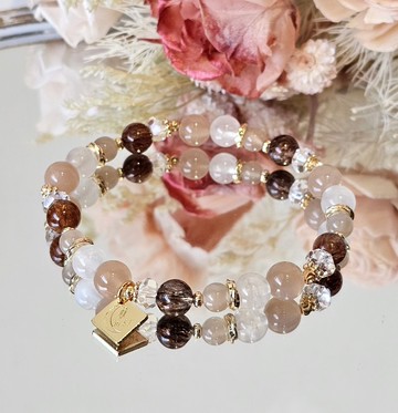 一杯冬夜奶茶的月光- 月光石 /黑金碧璽髮(黑金超七)/ 水晶手鍊