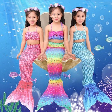 ✨臺灣出貨✨兒童美人魚尾巴公主裙子套裝小女孩美人魚服裝小公主游泳衣服飾