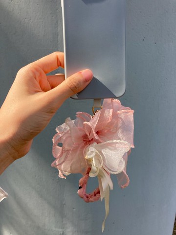 粉紅色 花 編織 4way 手機掛繩 頭飾 匙扣 手腕花 手工