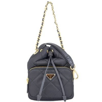 PRADA 黑色菱格尼龍金三角牌小型手提/水桶包