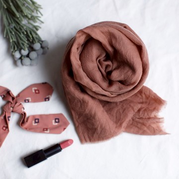 獨家-草木染裸粉紅色超輕純羊毛圍巾復古色系植物染色情人節禮物