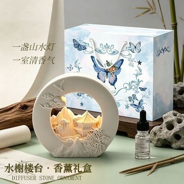 ✨臺灣出貨✨水榭樓臺無火香薰擺件氛圍感小夜燈送女生閨情人節生日儀式感禮物