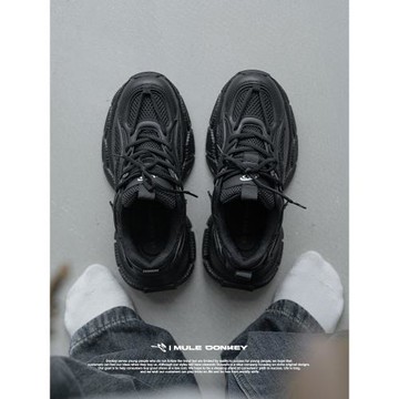 多嘴驢老爹鞋男2025新款秋季透氣網面厚底增高黑色百搭休閑運動鞋