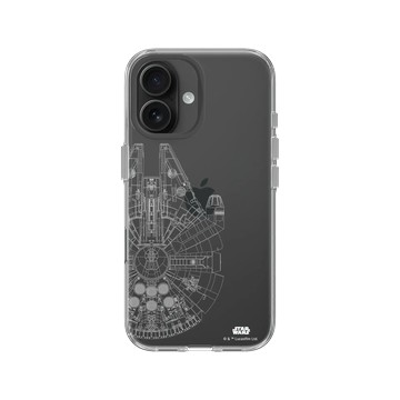 iPhone 16 Clear Case（相機按鈕） 透明 - 迪士尼-星際大戰 Star Wars - 千年鷹-線條白