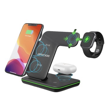 【無線充三合一】iBRIDGE 15W極速三合一無線充電器(限時贈QC3.0快速充電插頭)