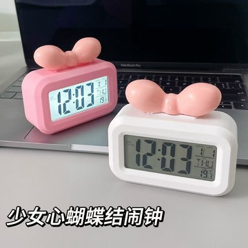 好物精選 可愛多巴胺蝴蝶結桌面多功能時鐘家用電池款鬧鐘學生宿舍時間管理 壹灣寄出 時鐘鬧鐘 可愛時鐘掛鐘 時鐘 鬧鐘