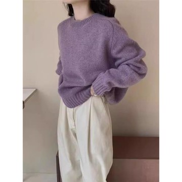 超好看慵懶風紫色毛衣女2025秋冬新款寬松內搭打底針織衫長袖上衣