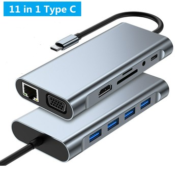 擴展塢 USB-C 多功能筆電擴展底座 HDMI 11合1拓展塢type-c擴展塢USB3.0千兆網卡筆記本多功能轉換器HUB