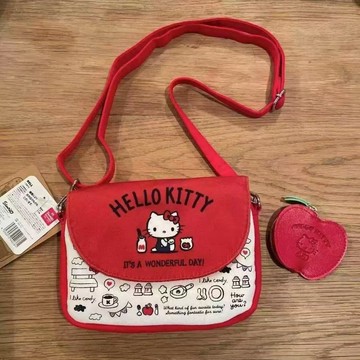 kitty斜挎包🎀 日系中古紅色kitty貓斜挎包包收納包手機包可愛森系掛件小零錢包