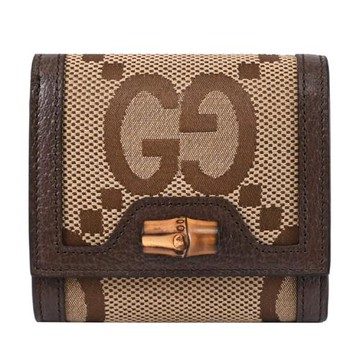 GUCCI 658635 Diana 竹節造型緹花布扣式零錢短夾.駝/棕