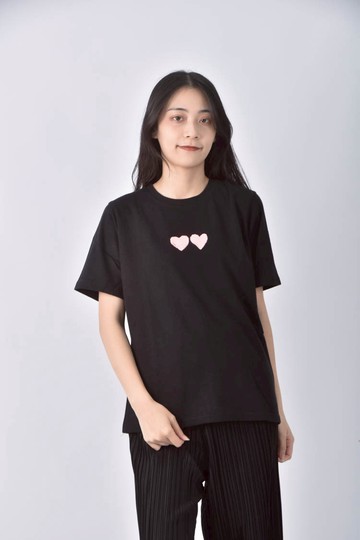 (S) delicious愛心圖案黑色短袖上衣