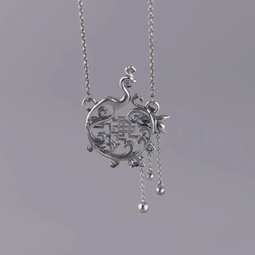 中國風鍍S925銀孔雀吊墜小眾復古民族風古裝漢服毛衣鏈子鳳凰掛件