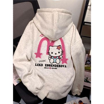 含棉甜美個性可愛風卡通動漫印花連帽衛衣女秋冬寬松設計感外套女