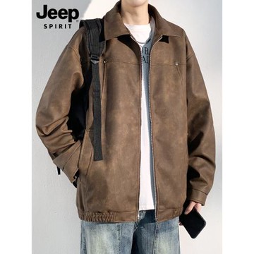 JEEP SPIRIT吉普夾克男春秋款美式復古皮衣男裝休閑寬松男款外套