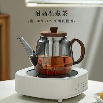 功夫茶套裝茶壺玻璃泡茶壺大容量煮茶壺實木把水壺茶水分離茶具