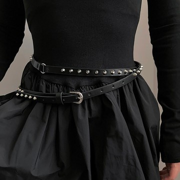 女士朋克鉚釘腰帶復古 PU 皮革個性時尚嘻哈腰帶