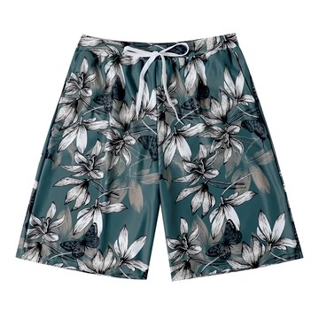 愛北鼻 情侶泳衣 男生泳褲  XXL  綠色碎花