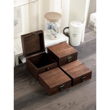 黑胡桃實木木復古正方形小木盒收納木制帶鎖木質盒子首飾胡桃木