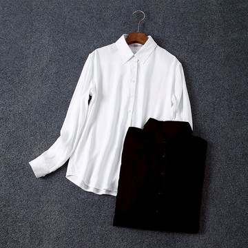 簡約大方的純色系 小方領休閑長袖襯衫上衣女1入