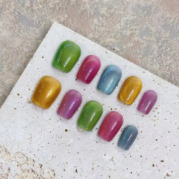 💟加一手工甲💅🏻純手工穿戴甲多巴胺糖果琉璃貓眼年夏日爆款冰透顯白可拆卸款純手工穿戴甲 WA98