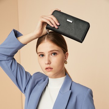 【金安德森】STONE 簡約防刮拉鍊長夾-黑色