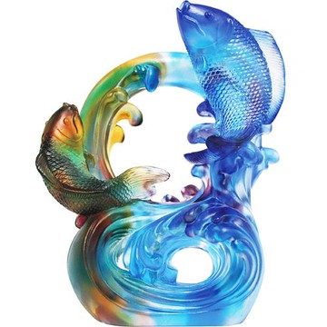 [開運陶源] 琉璃 【連年有餘慶滿堂】 (含水晶底座)