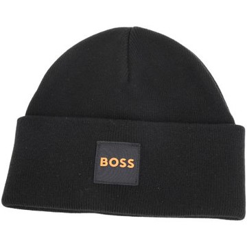 BOSS 字母徽標貼反摺針織毛帽(黑色)