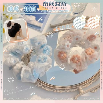 ⭕隔日到貨⭕浪漫刺繡透明大腸圈 髮圈 大腸圈 馬尾髮圈 格子髮圈 綁髮繩 彈力髮圈 彈力髮束韓系髮飾 韓國髮圈 髮束髮圈