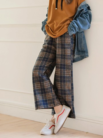 磨毛蘇格蘭格紋時髦八分寬褲