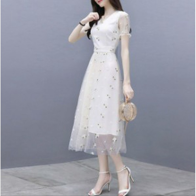 ワンピース 夏 ワンピース シフォンワンピース 夏 レディース パーティードレス カジュアル 袖あり Vネック ロング丈ワンピース お呼ばれ 通販 Lineポイント最大1 0 Get Lineショッピング