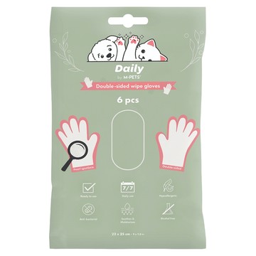 M-PETS 寵物日常雙面清潔手套 6入  白色  1套