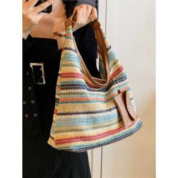 編織包包女2024新款時尚大容量單肩包百搭ins小眾設計度假托特包