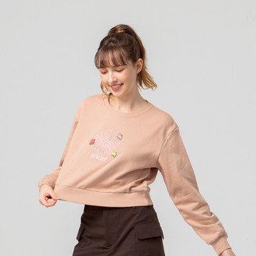 moz瑞典 絨毛繡 駝鹿Bloom 100%純棉 大學T-蜜桃粉(亞洲版)短版