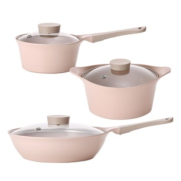 BELA PINK系列鑄造鍋具3件組(不挑爐具，瓦斯爐電磁爐可用)