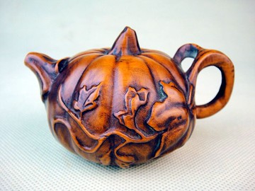 黃楊木雕件手玩件南瓜壺茶室茶寵擺件 南瓜茶壺工藝品雕刻手把件