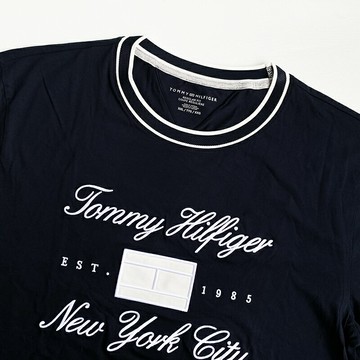 美國百分百【全新真品】Tommy Hilfiger 短袖 棉質 T恤 TH 上衣 logo 短T 深藍 大尺碼 CQ49