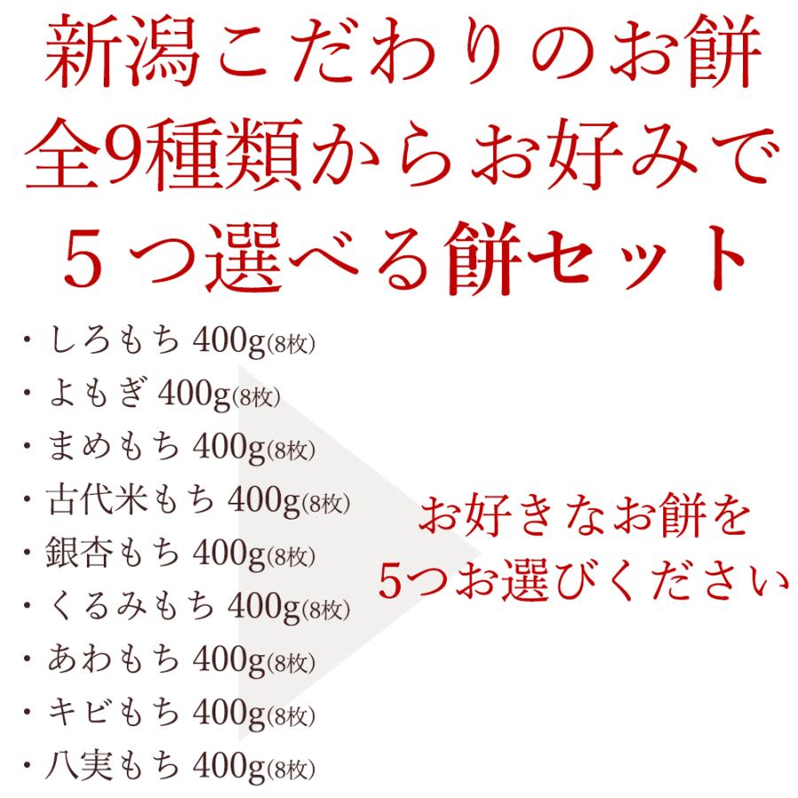 切り餅 新潟県産 選べる杵つき餅セット 合計5パック 9種類から選べるお餅 美味しい餅 こがねもち よもぎ 豆 くるみ お正月